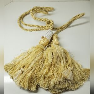 Brunschwig & Fils Vintage Yellow Cream Tieback Drape Curtain Holders 1pc